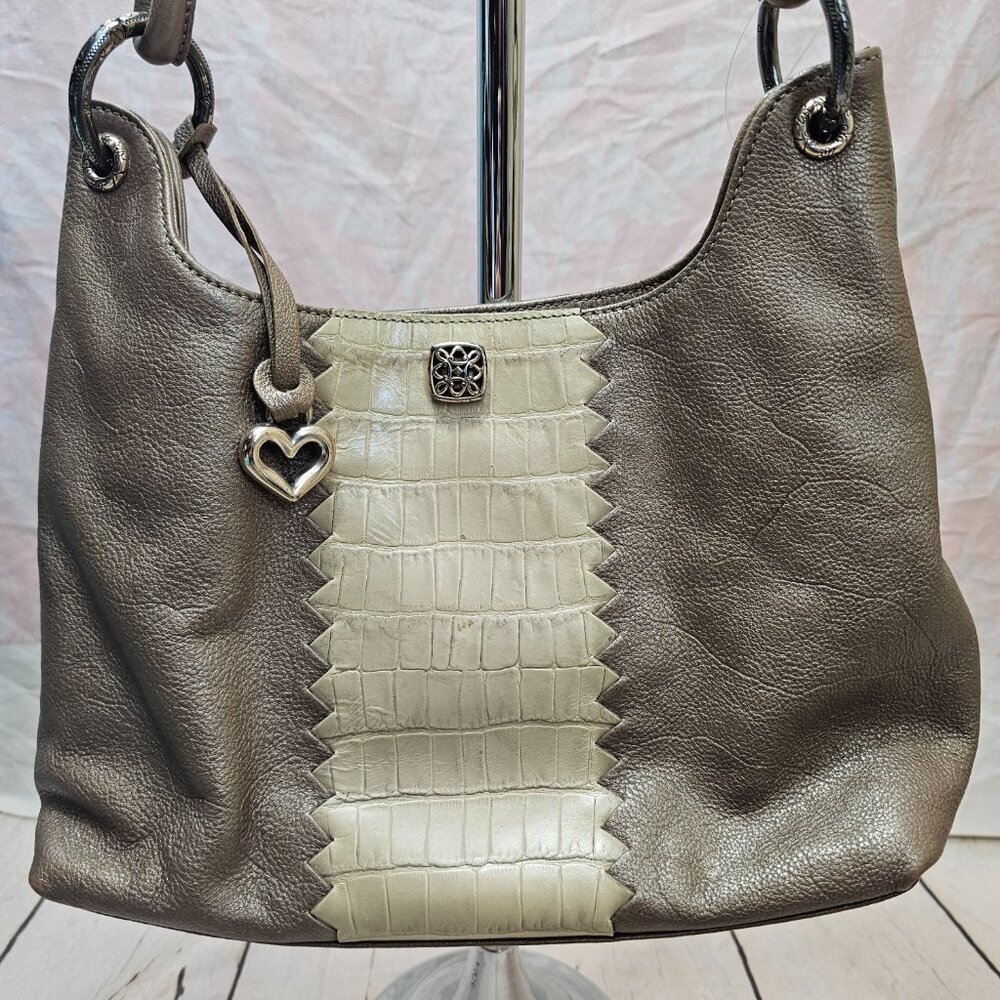 BRIGHTON 2 Tone Leather Braided Strap Shoulder Bag